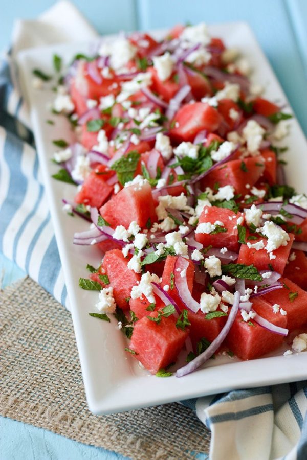a plate of watermelon feta salad with mint cool dinners for hot days