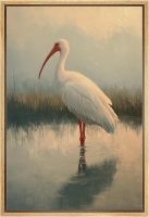 white ibis framed painting on canvas blue and white vintage living