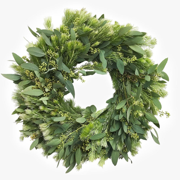 green wreath on a white background