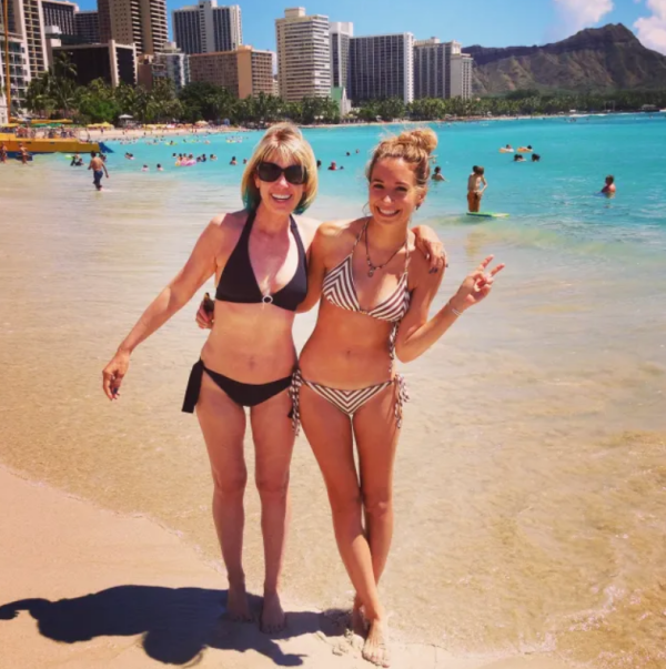two women in bathing suits on a beach the best mother-daughter vacations