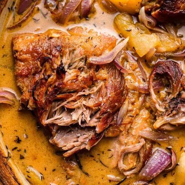 slow cooker full of braised pork