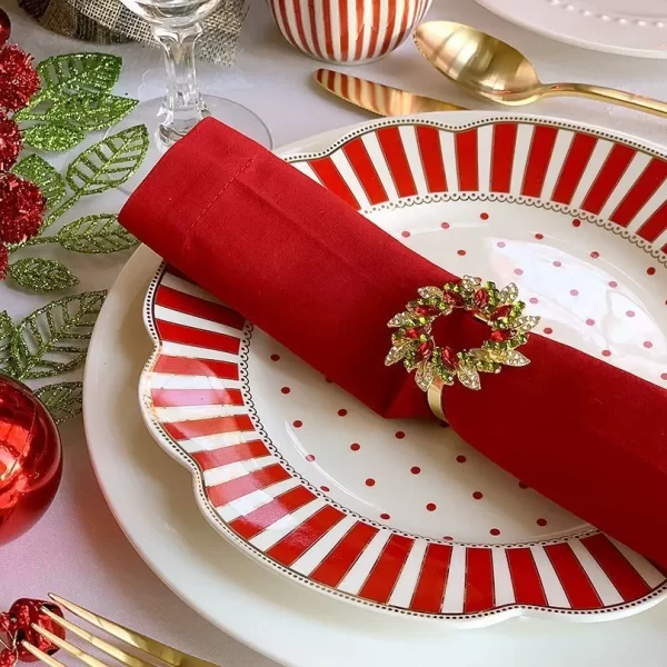 red and white striped plate with red napkin