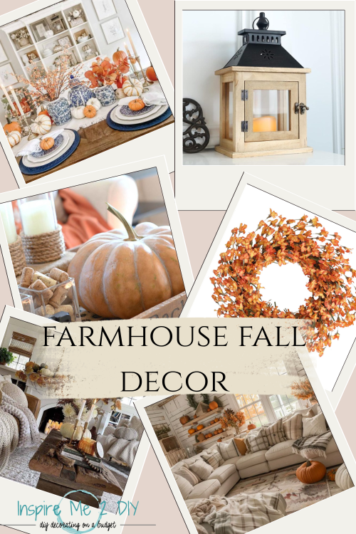 collage of 6 photos of farmhouse fall decor