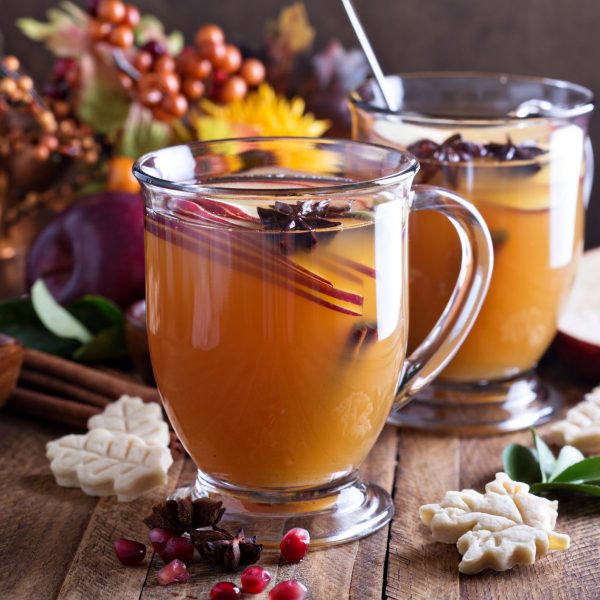 hot apple cider with cinnamon sticks