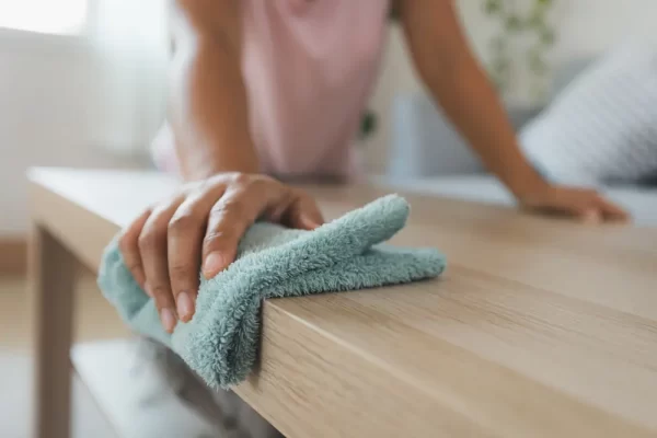 a person cleaning the surface of a table mistakes to avoid when buying new furniture