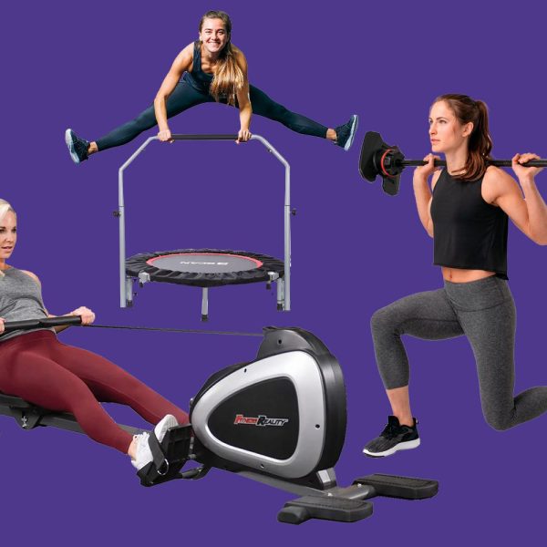 workout equipment on a purple background