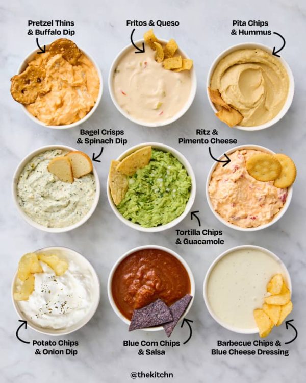 9 bowls of different dips your beach grocery list