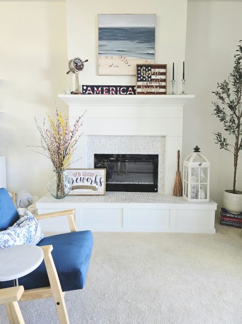 My fireplace decorated for the 4th of July fireplace mantel summer decor