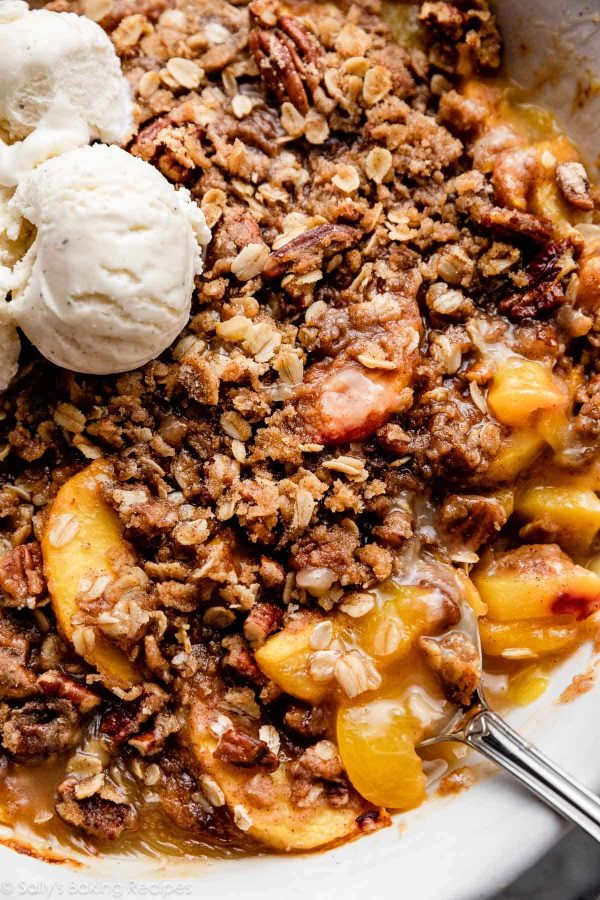 peach crisp with ice cream on top grandma's favorite summer desserts