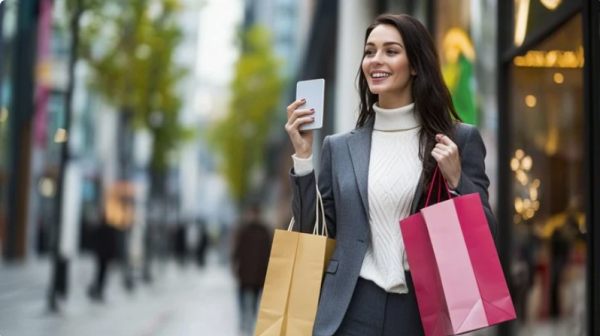 a woman shopping on a busy street